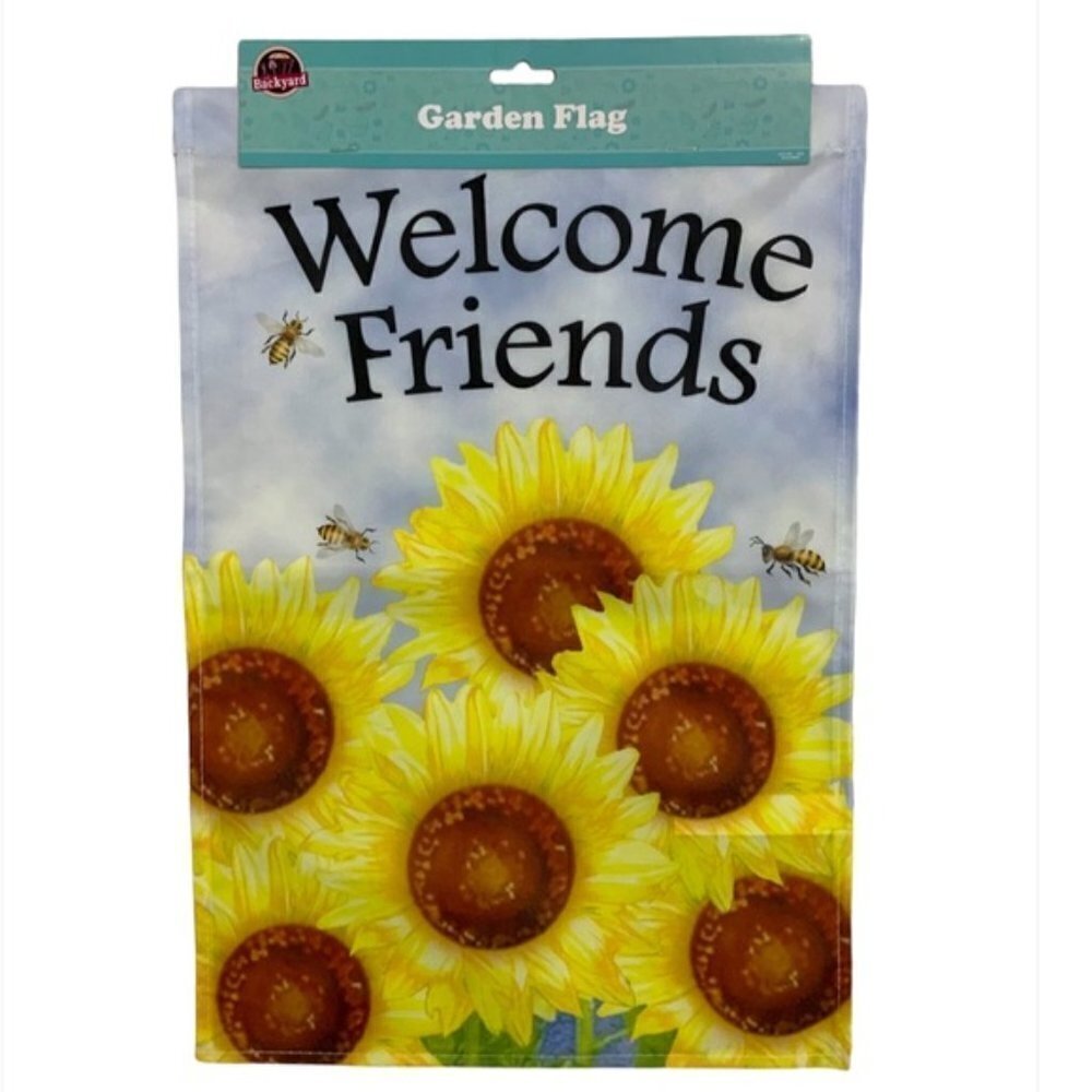 Garden Flag Sunflowers and Bees Welcome Friends 12 in X18 in Yellow Multicolor - Picture 8 of 9